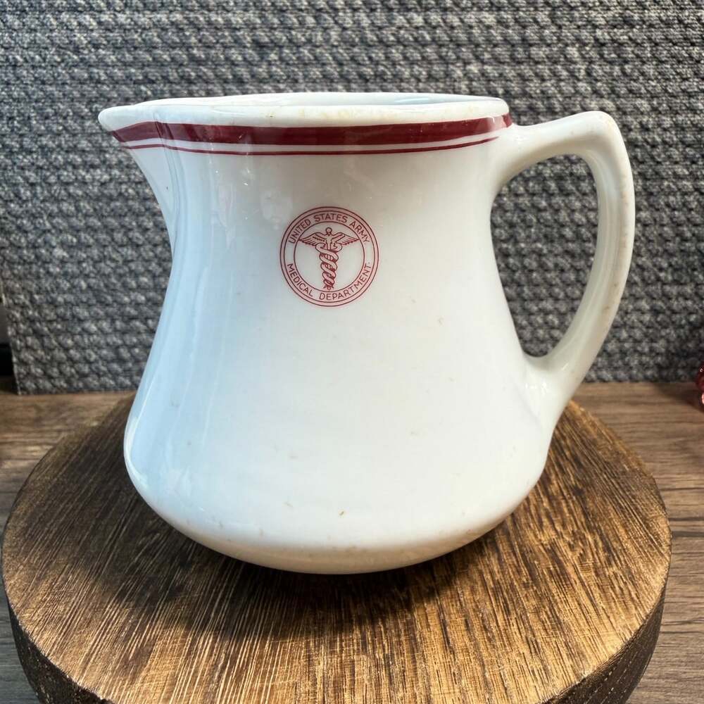 US Army Medical Department 1941 Shenango China White W/ Red Trim Pitcher/Creamer